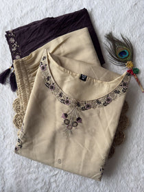Cream Embroidered Roman Silk Kurta Pant Dupatta Set