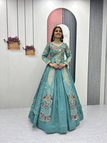 Pure Vichitra Thread Sequence Work Lehenga Set