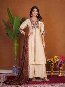 Roman Silk Embroidered Anarkali Kurti Plazo Set