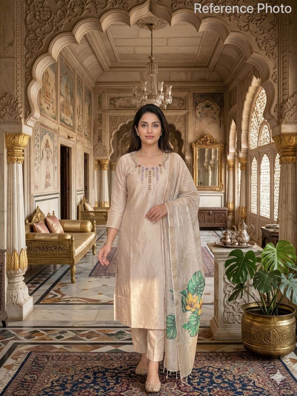 Premium Embroidered Kurta Set with Botanical Print Dupatta Secondary image