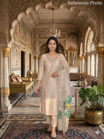 Premium Embroidered Kurta Set with Botanical Print Dupatta