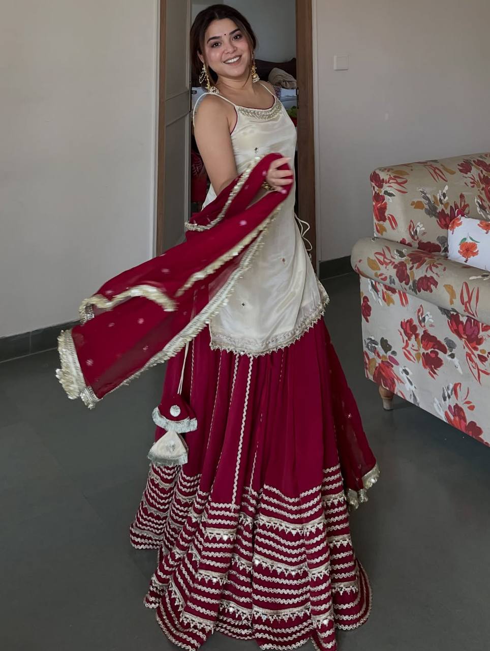White With Maroon Wedding Wear Lehenga Choli
