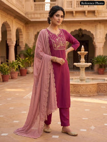 Peacock Embroidered Kurta Set with Designer  Dupatta