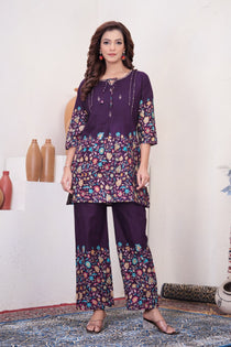 Brown Pure Cotton Kantha Work Co-ord Set