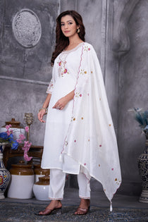 Brown Roman Silk Embroidered Kurta Pant Dupatta Set