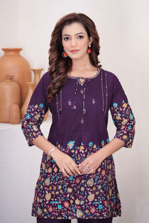 Brown Pure Cotton Kantha Work Co-ord Set