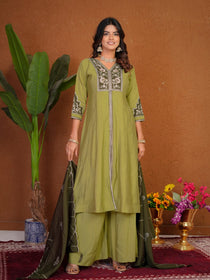 Roman Silk Embroidered Anarkali Kurti Plazo Set