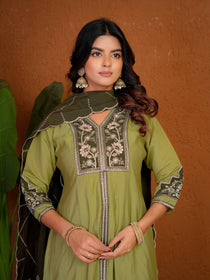 Roman Silk Embroidered Anarkali Kurti Plazo Set