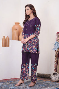 Brown Pure Cotton Kantha Work Co-ord Set