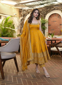 Wine Vichitra Silk Embroidered Gown Set