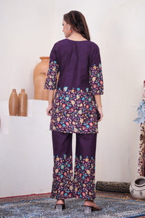 Brown Pure Cotton Kantha Work Co-ord Set