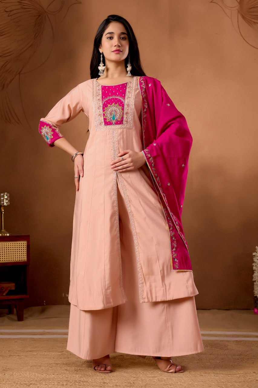 Beautiful Hand Work Anarkali Kurti Plazo Dupatta Set