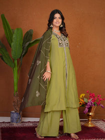 Roman Silk Embroidered Anarkali Kurti Plazo Set