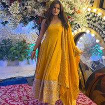 Wine Vichitra Silk Embroidered Gown Set
