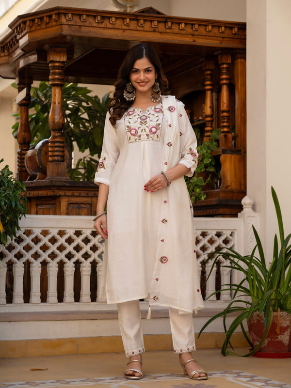 Designer Pure Viscose Kurti Pant Maslin Dupatta Set