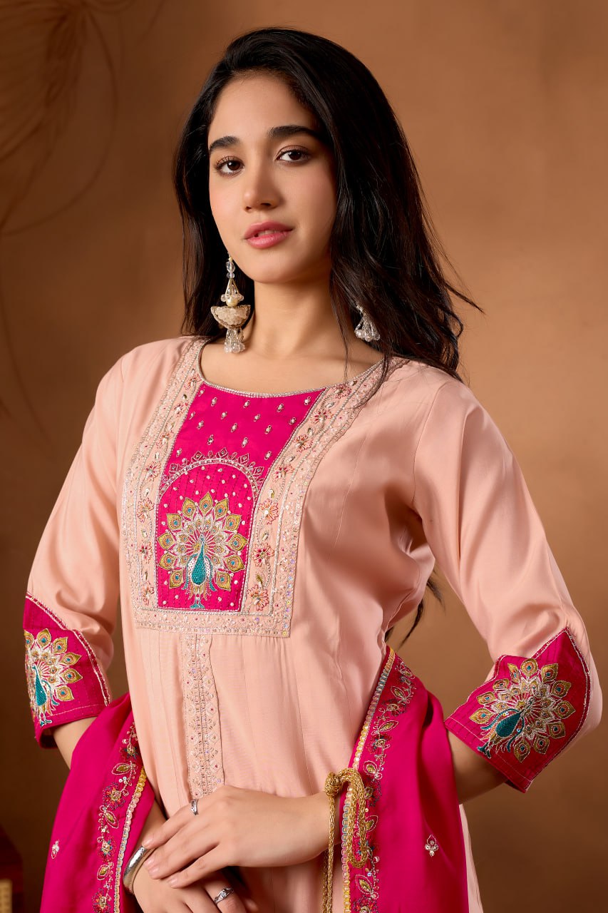 Beautiful Hand Work Anarkali Kurti Plazo Dupatta Set