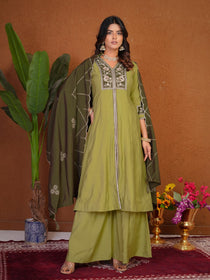 Roman Silk Embroidered Anarkali Kurti Plazo Set