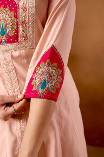 Light Pink Roman Silk Embroidered Anarkali Palazzo Set