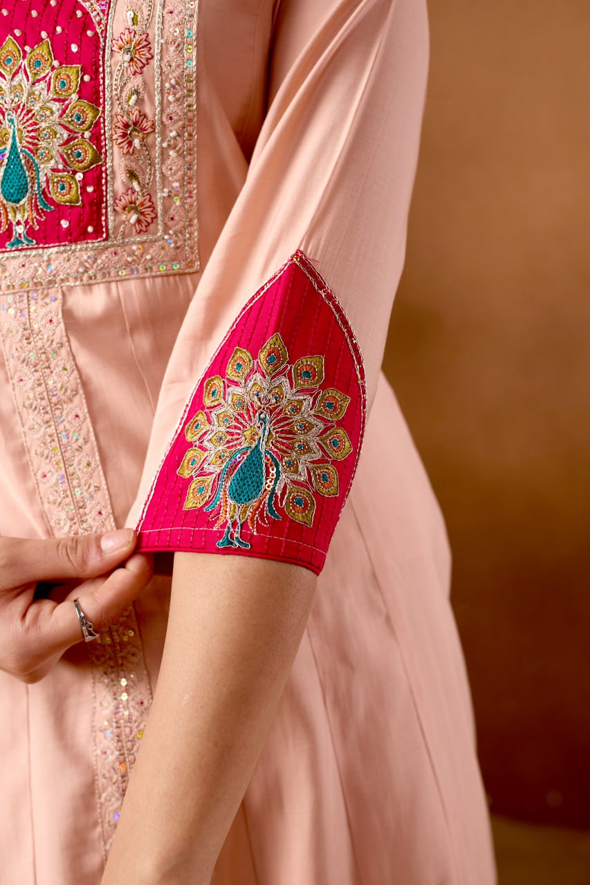 Beautiful Hand Work Anarkali Kurti Plazo Dupatta Set