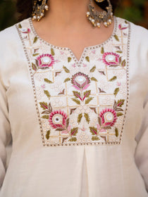 Rust Viscose Mango Silk Embroidered Kurta Set