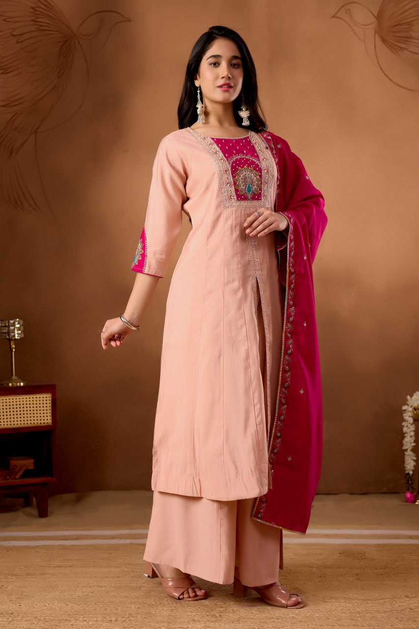 Beautiful Hand Work Anarkali Kurti Plazo Dupatta Set