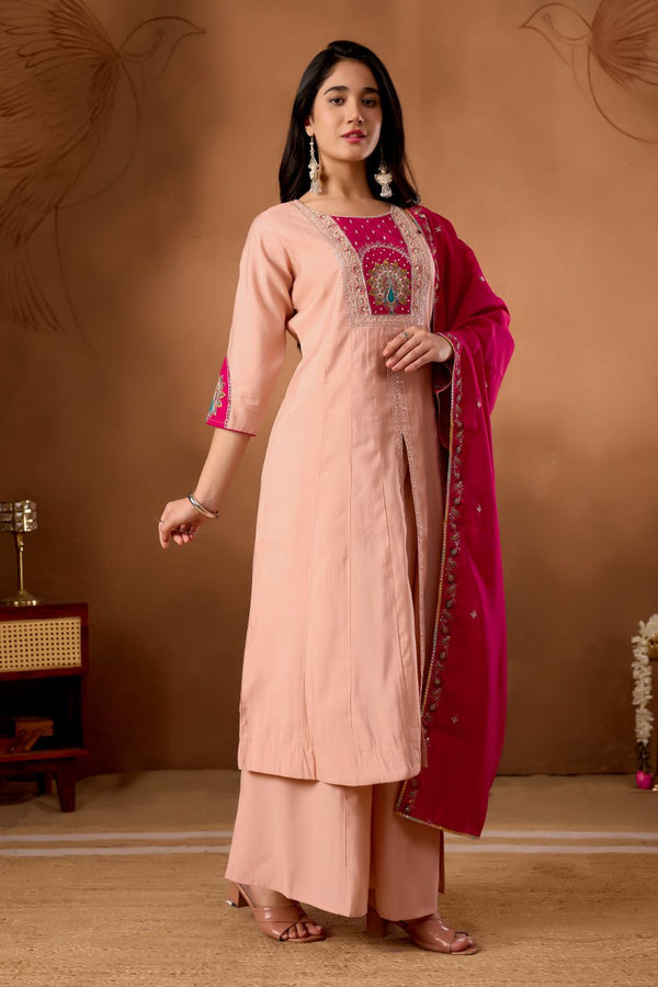 Beautiful Hand Work Anarkali Kurti Plazo Dupatta Set