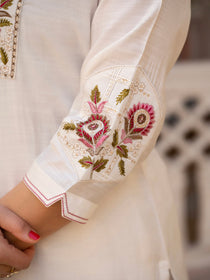 Rust Viscose Mango Silk Embroidered Kurta Set