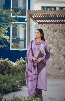 Purple Heavy Poly Rayon Printed Kurta Pant Set with Mal Chanderi Dupatta