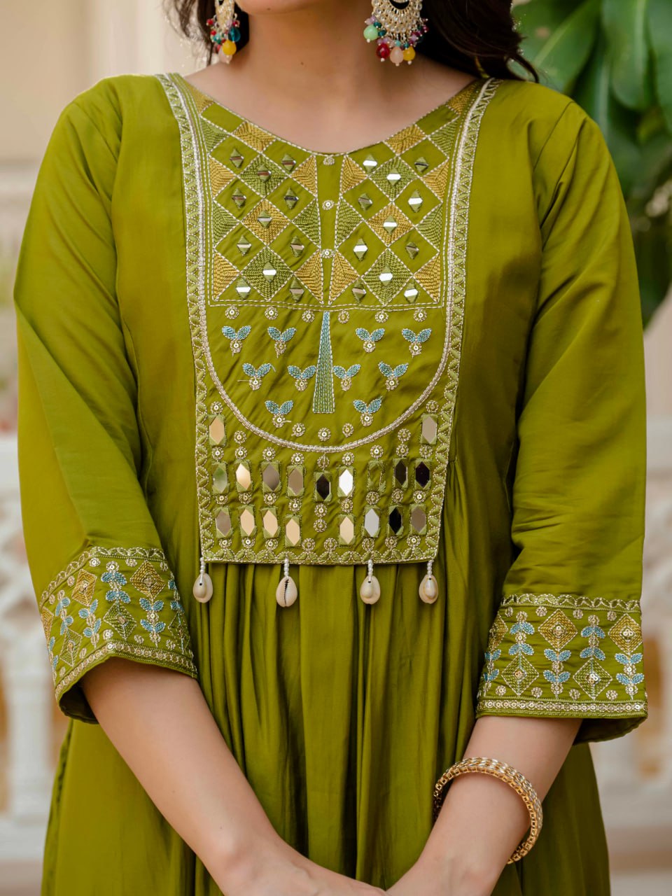 Real Mirror Work Anarkali Set with Chanderi Dupatta