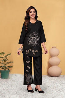 Green Heavy Viscose Rayon Embroidered Co-Ord Set