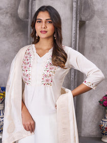 Brown Roman Silk Embroidered Kurta Pant Dupatta Set