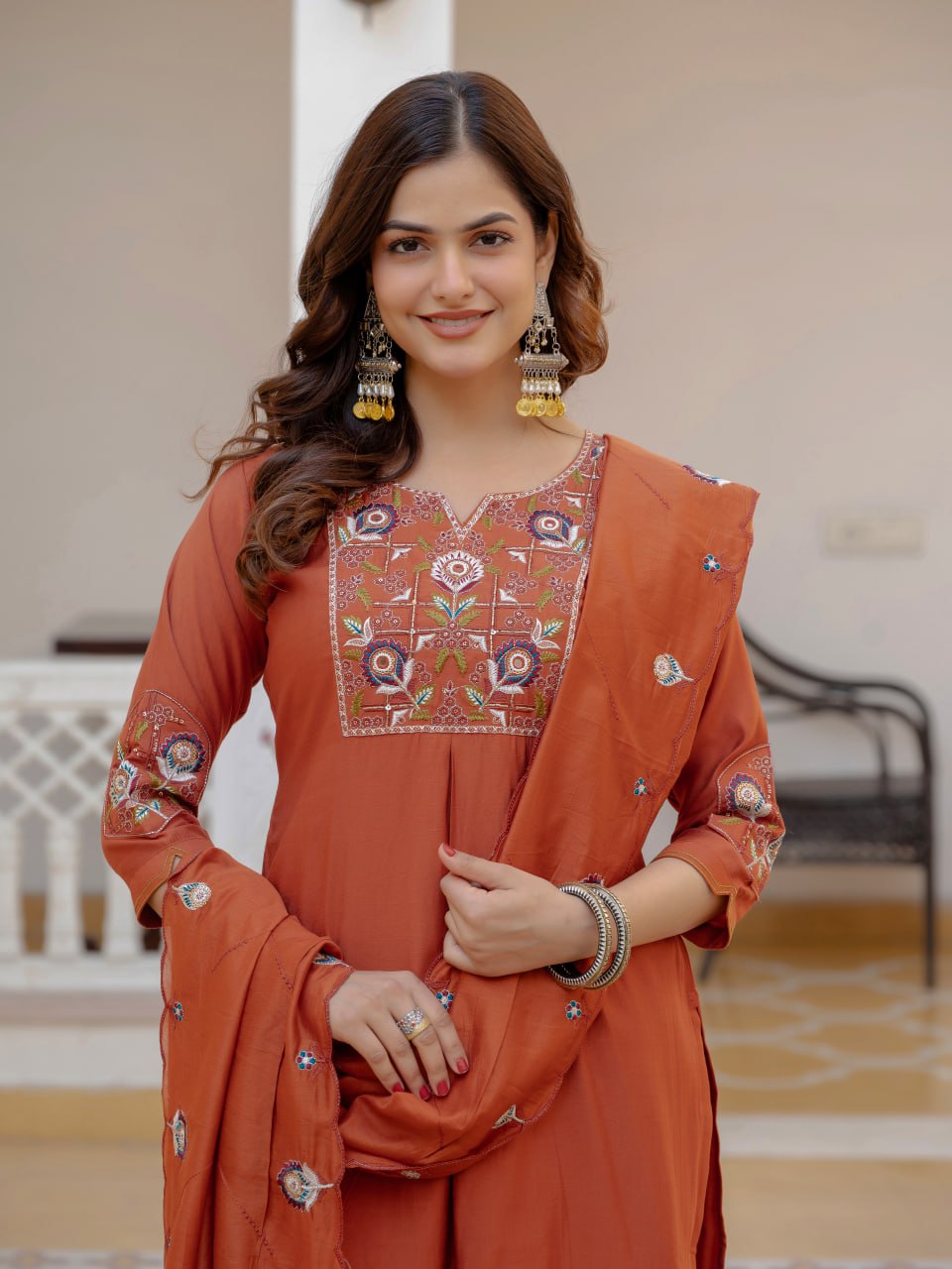 Designer Pure Viscose Kurti Pant Maslin Dupatta Set