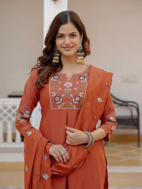 Designer Pure Viscose Kurti Pant Maslin Dupatta Set