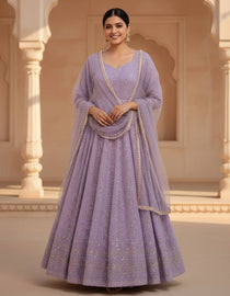 Lavender Georgette Sequins Embroidered Anarkali Suit Set with Dupatta