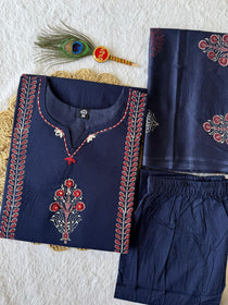 Pure Cotton Navy Blue Mirror Work Suit Set