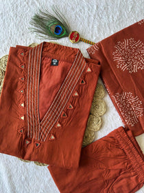 Pure Cotton Embroidered Mirror Work Suit Set
