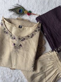 Cream Embroidered Roman Silk Kurta Pant Dupatta Set