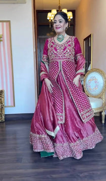 Heavy Embroidered Chinon Silk Lehenga Set