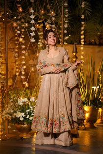 Beige Color Multi Embroidery Sequins Work Anarkali Suit