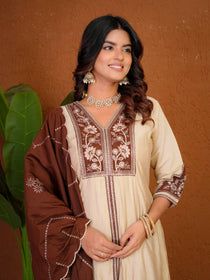 Roman Silk Embroidered Anarkali Kurti Plazo Set