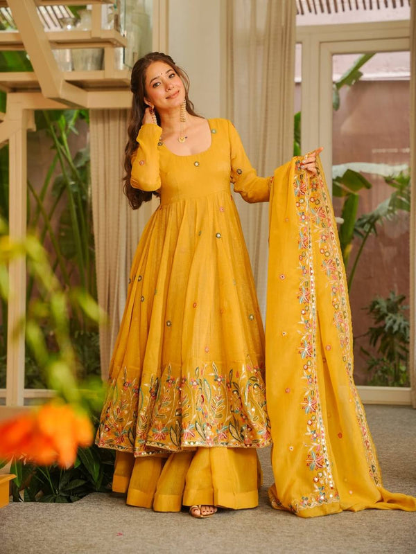 Opulent Multi Embroidery Work Gown