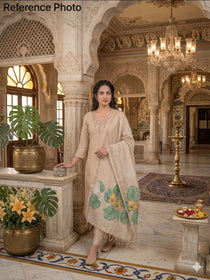 Premium Embroidered Kurta Set with Botanical Print Dupatta