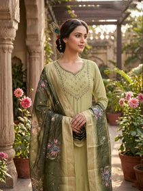 Elaichi Green Handwork Mul Chanderi Kurta Set