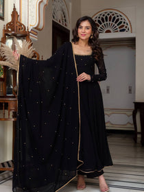 Designer Black Embroidered Kurta Pant Dupatta Set