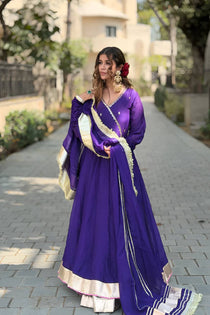 Purple Sequins and Zari Embroidered Sharara Suit Set with Lace-Work Dupatta
