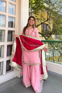 Yellow Faux Blooming Embroidered Sharara Suit Set