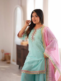Parrot Green Embroidered Sharara Suit Set