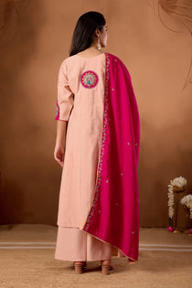 Light Pink Roman Silk Embroidered Anarkali Palazzo Set