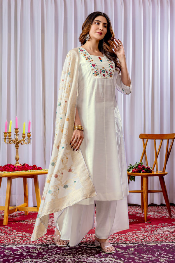 Off White Color Thread With Hand Work Palazo Suit