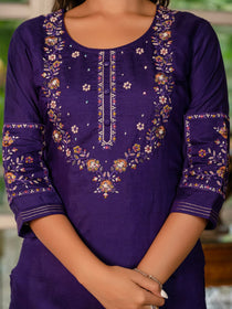 Violet Marina Silk Embroidered Kurta Pant Dupatta Set